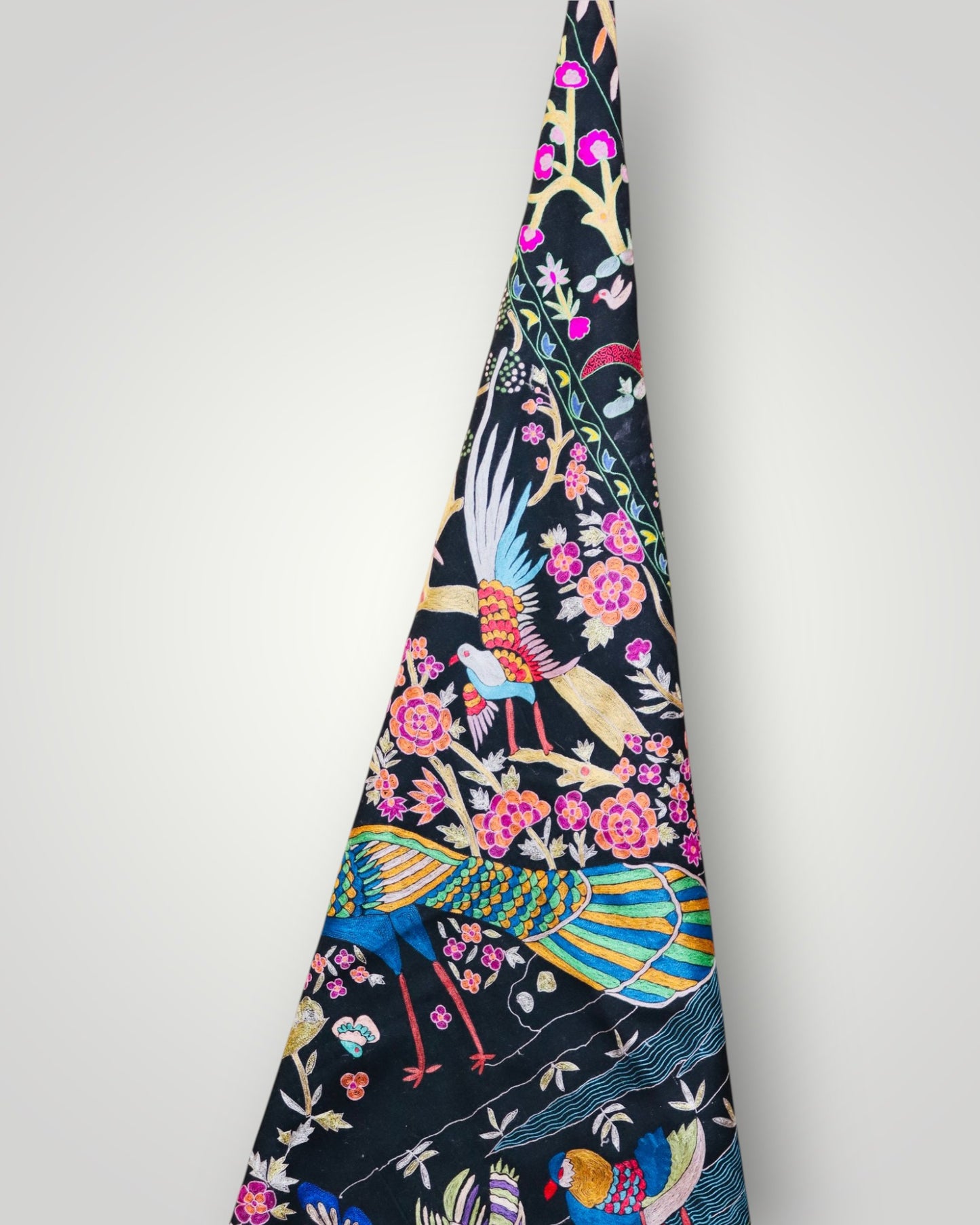 Black Birds Design Pure Pashmina Handmade Kalamkari Shawl