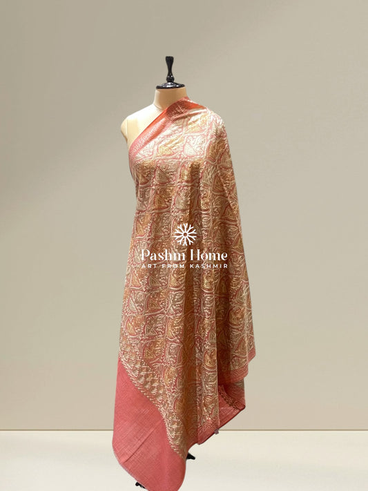 Pink Fine Wool Zari Shawl