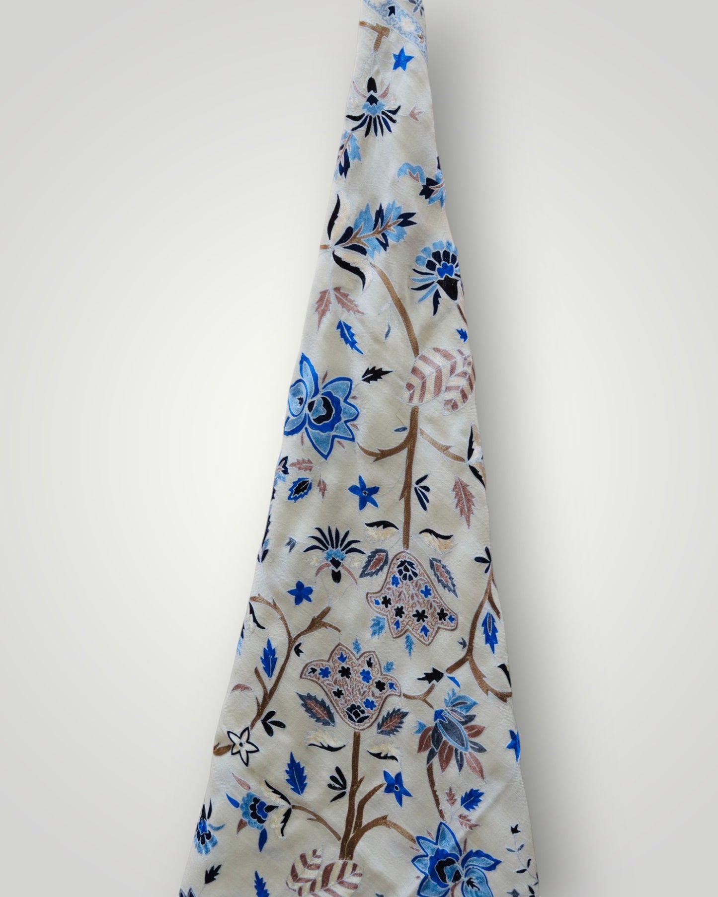 White Floral Pure Pashmina Handmade Kalamkari Shawl
