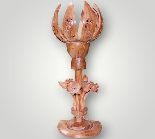 Hand Carved Walnut Wood Lotus