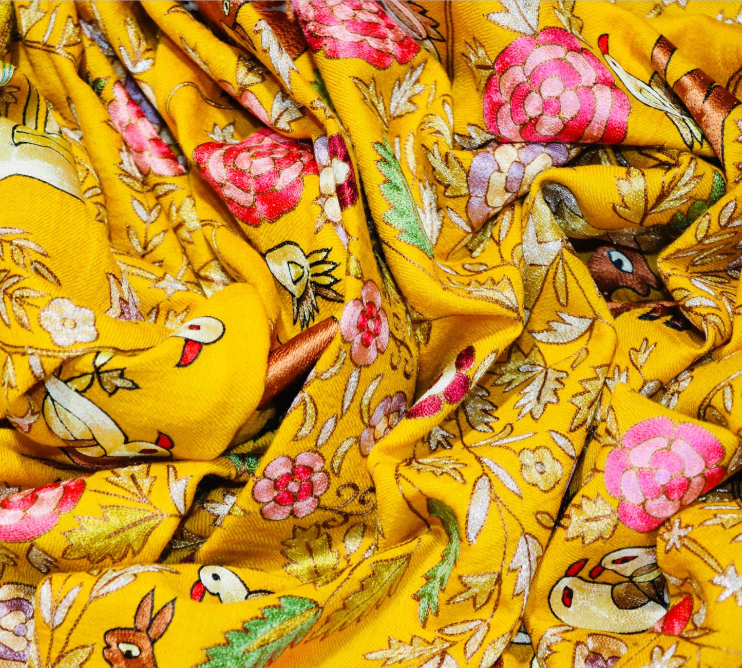 Yellow Pure Pashmina Handmade Kalamkari Shawl