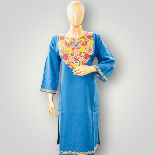 Blue Handwork Ari Wool Pheran