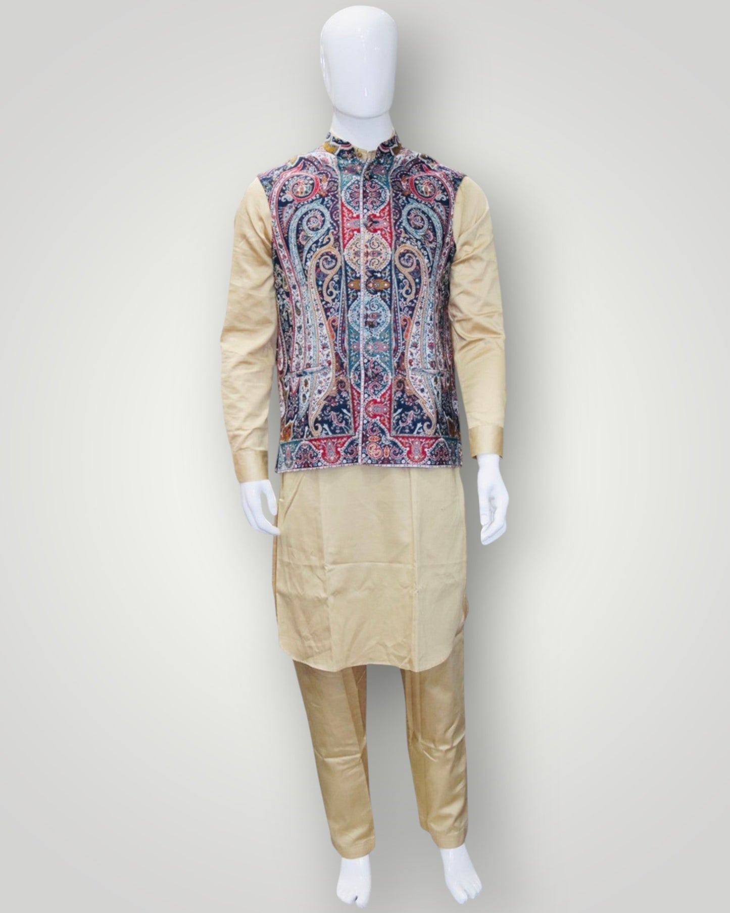 Pink Kani Embroidered Jamawar Waistcoat