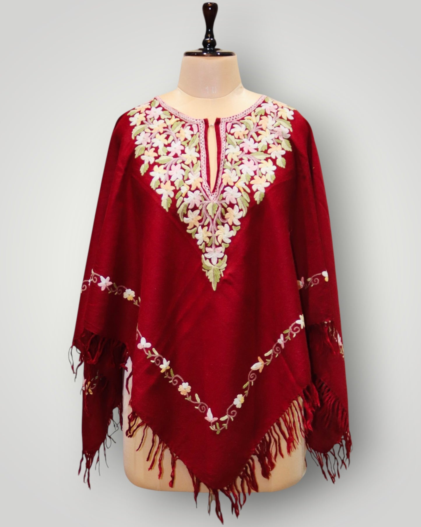 Black Multicolour Embroidery Handwoven Poncho