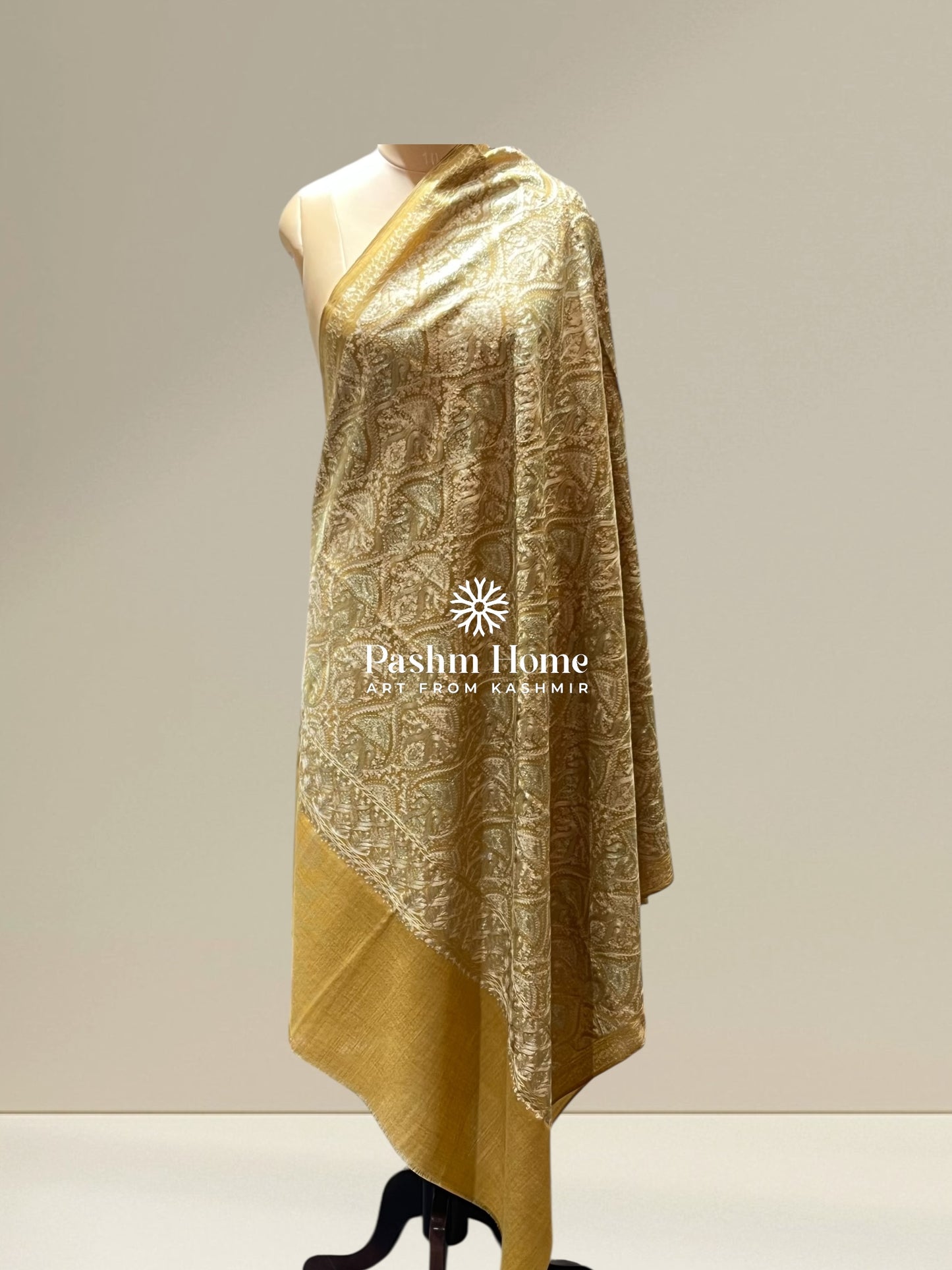 Gold Fine Wool Zari Shawl
