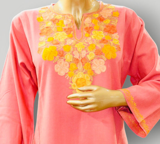Pink Handwork Ari Wool Pheran