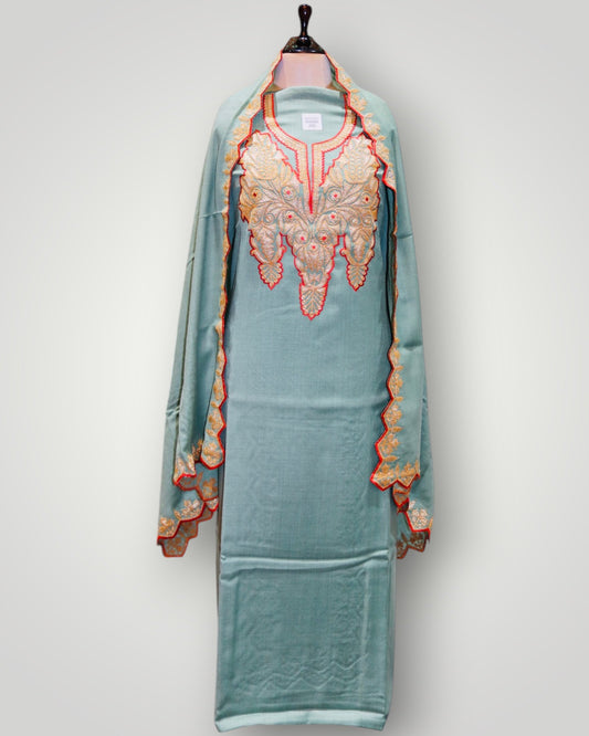 Pista Pure Wool Tilla Suit With Dupatta