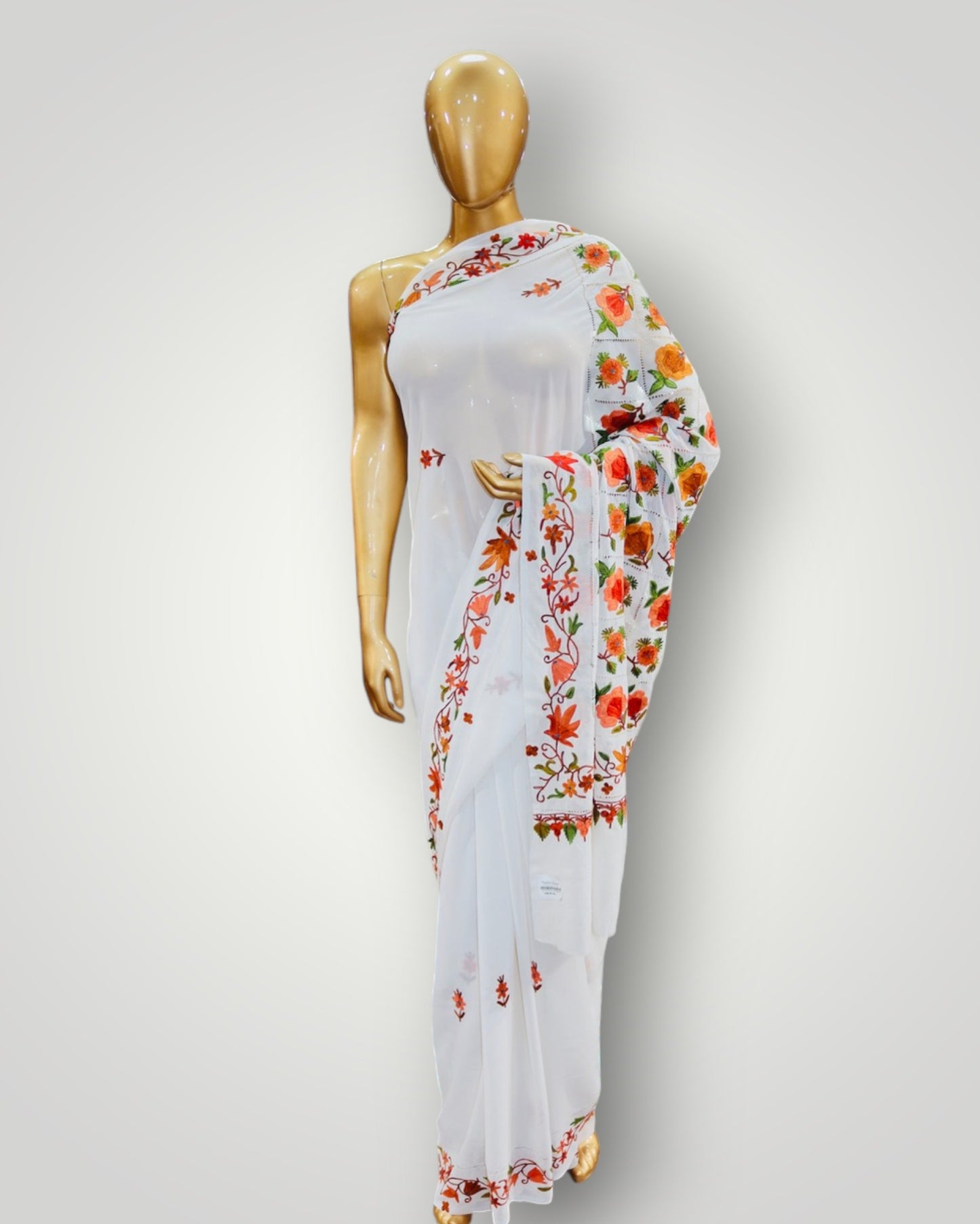 White Georgette Ari Cut Work Saree