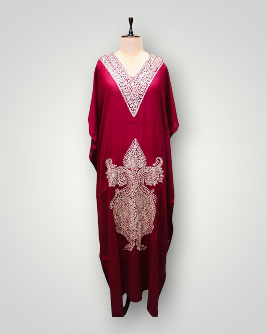 Dark Red Fine Wool Long Kaftaan