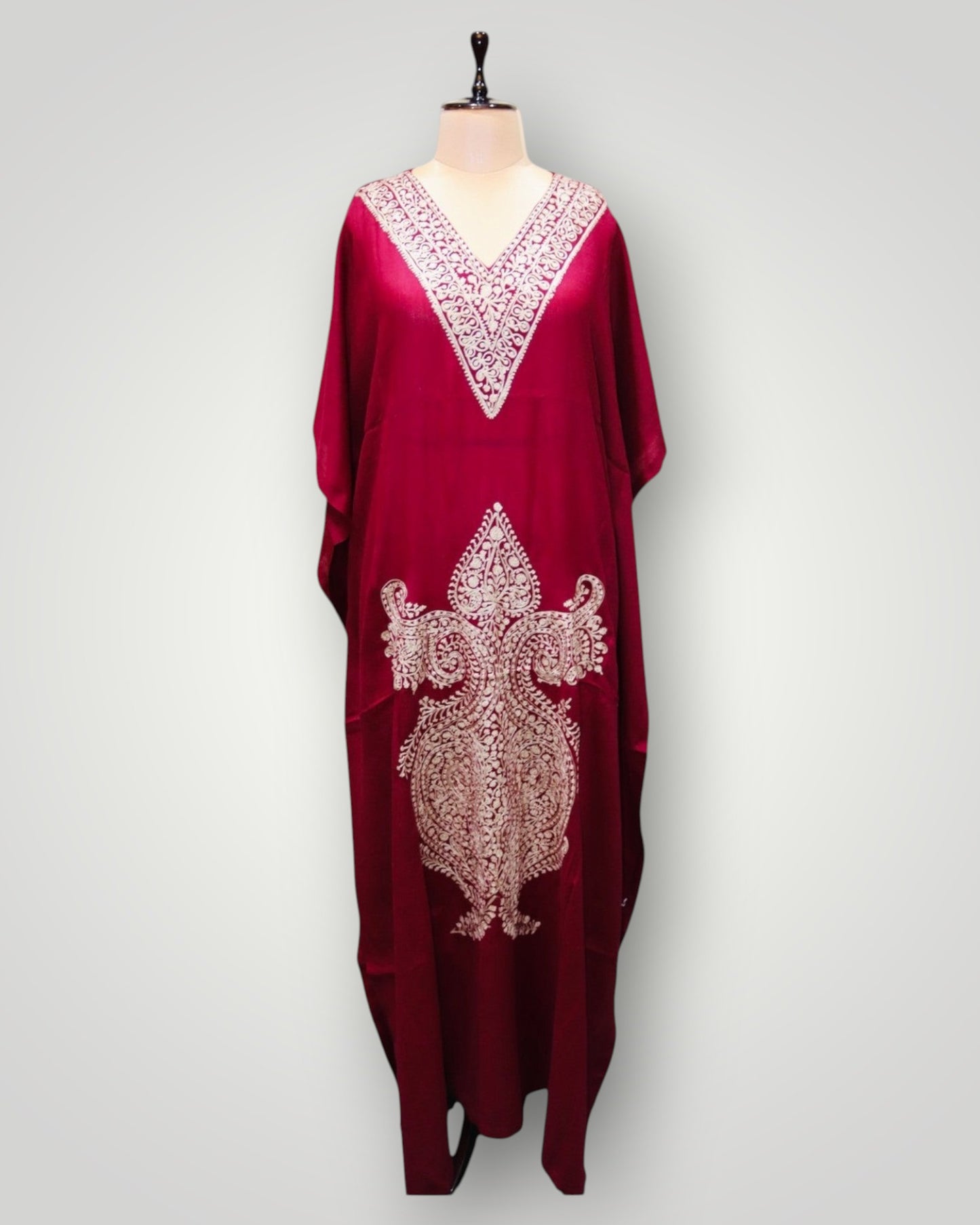 Sky Blue Super Fine Cashmere Ari Paisley Long Kaftan