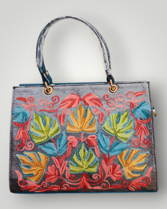 Dark Grey Ari Handmade Embroidered Handbag