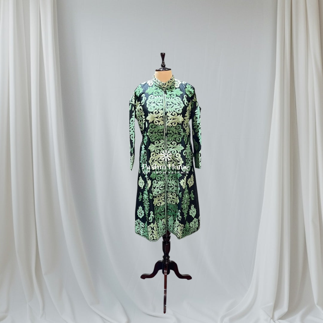 Black And Green Cashmere Ari Long Jacket