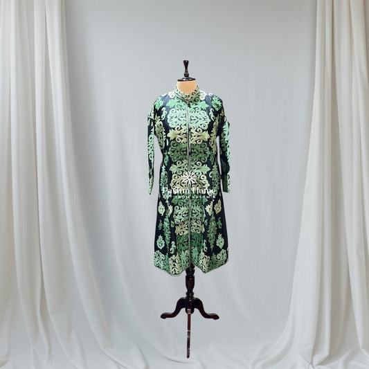 Black And Green Cashmere Ari Long Jacket