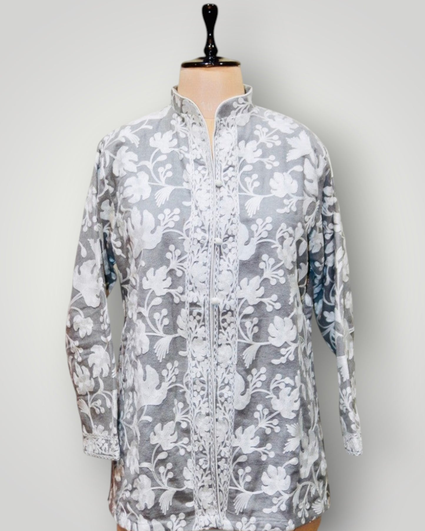 Black Cashmere With Pink Embroidery Ari Short Jacket