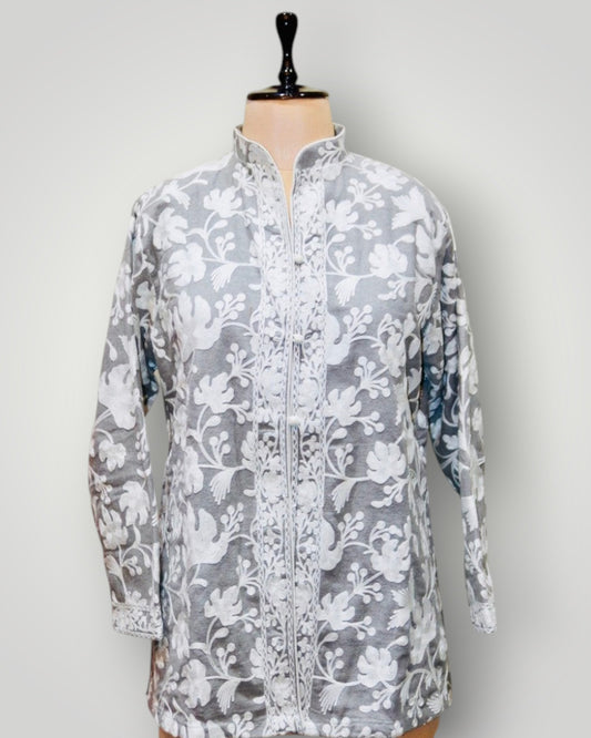 Grey Cashmere With Embroidery Ari Short Jacket