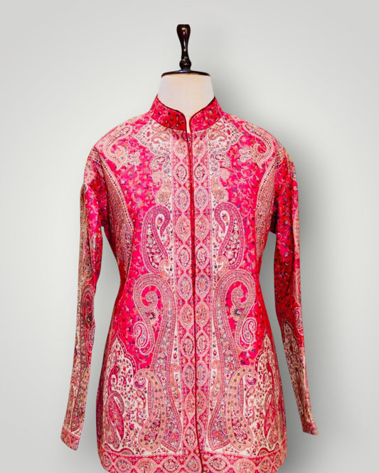 Red Pure Wool Kani Jamawar Short Jacket