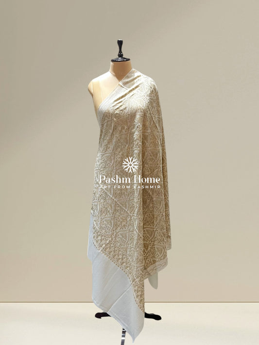 White Fine Wool Zari Shawl