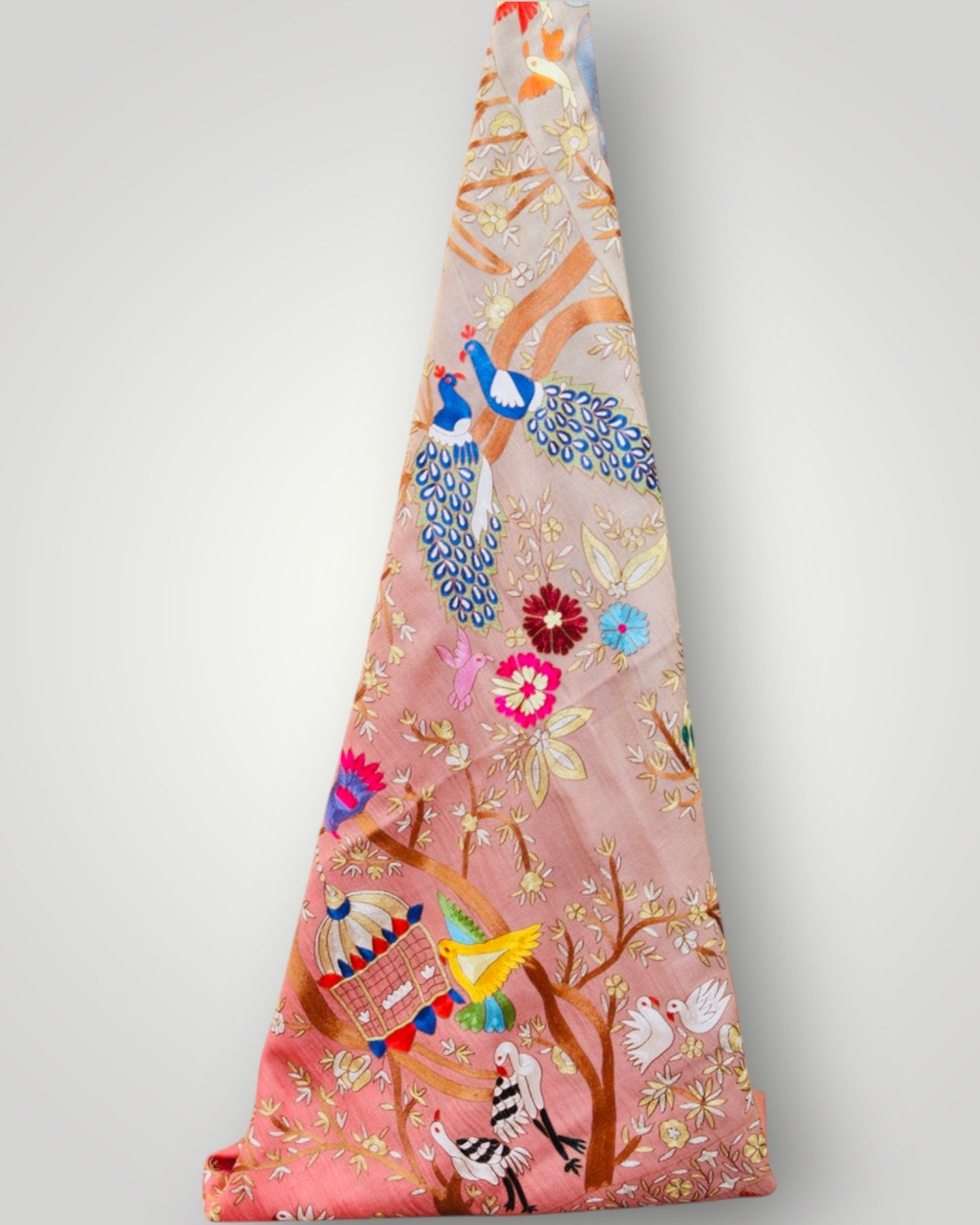 Peach Shikargah Pure Pashmina Handmade Kalamkari Shawl