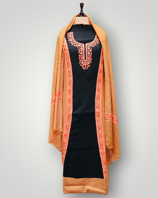 Black Pure Wool Ari Double Shade Suit With Dupatta