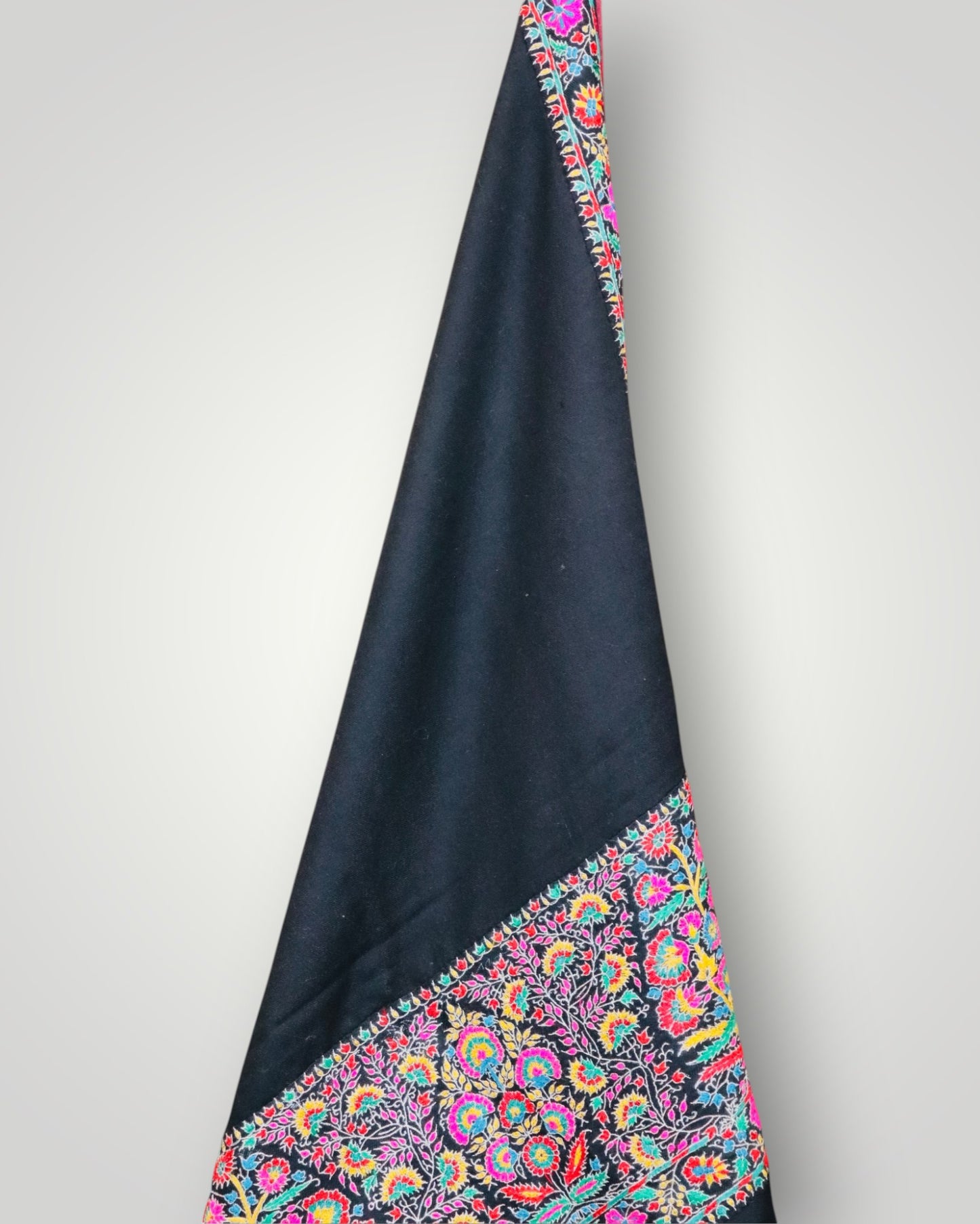 Black Pure Pashmina Handmade Sozni Shawl