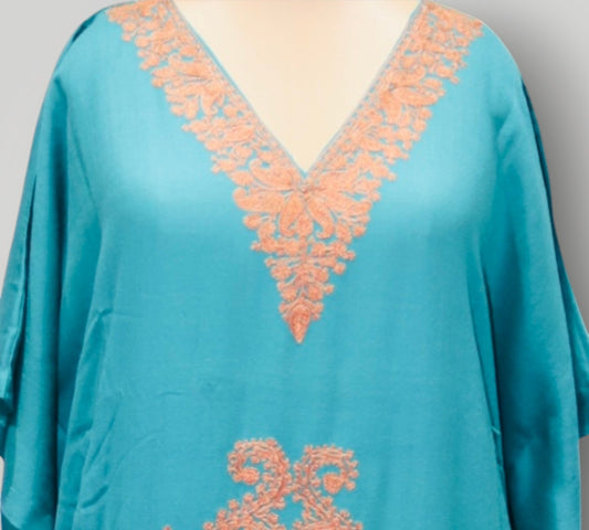 Blue Fine Wool Long Kaftaan
