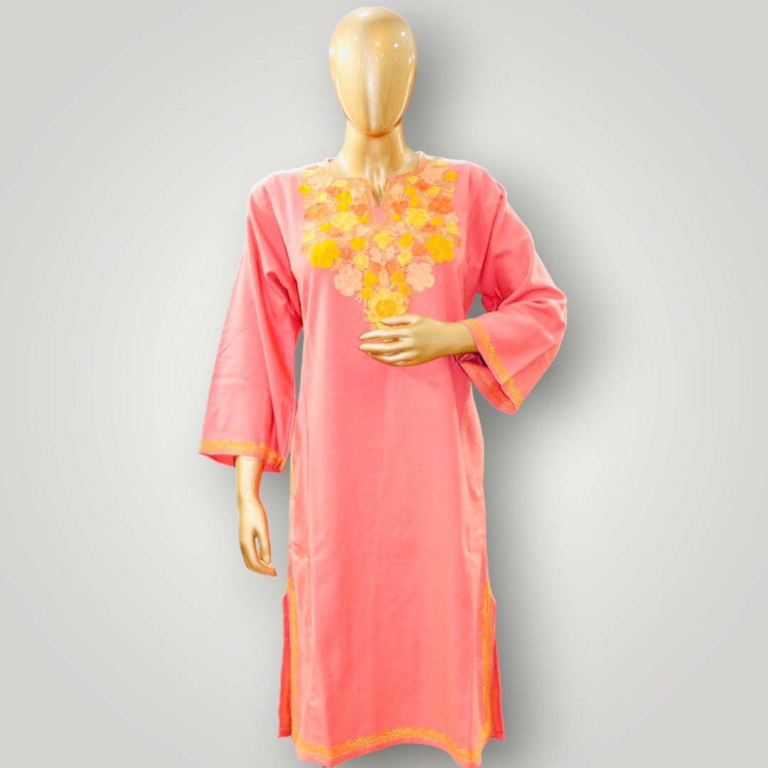 Black Handwork Ari Wool Pheran With Multicoloured Embroidery