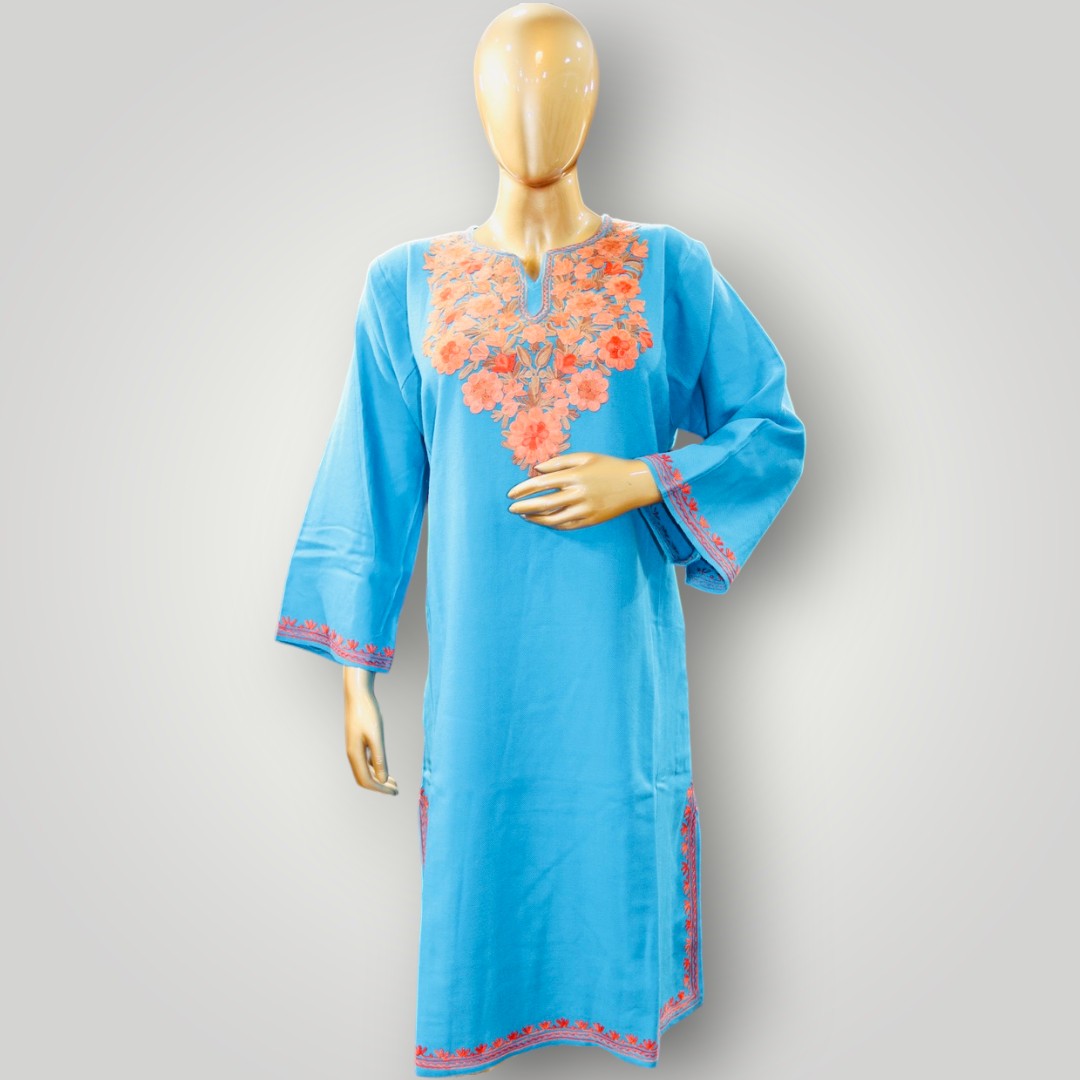 Black Handwork Ari Wool Pheran With Multicoloured Embroidery