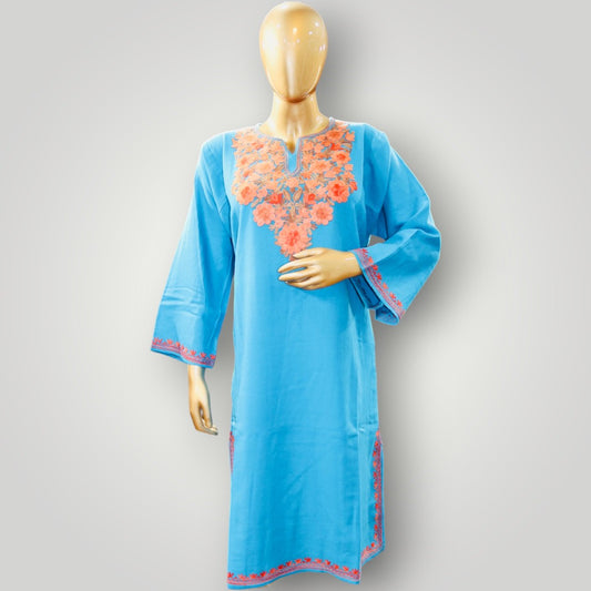 Sky Blue Handwork Ari Wool Pheran