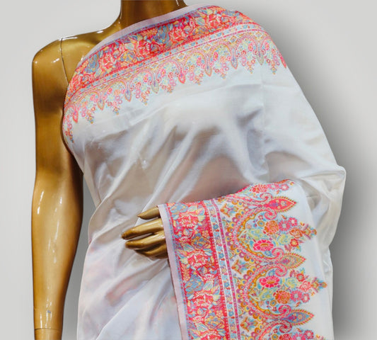 White Kani Border Silk Saree