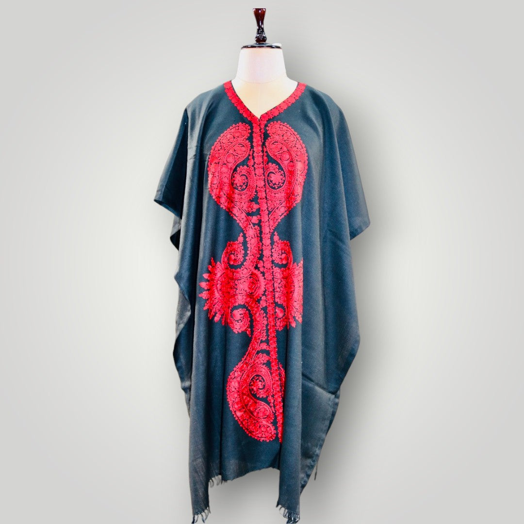 Black Red Design Cashmere Ari Paisley Cape Shawl