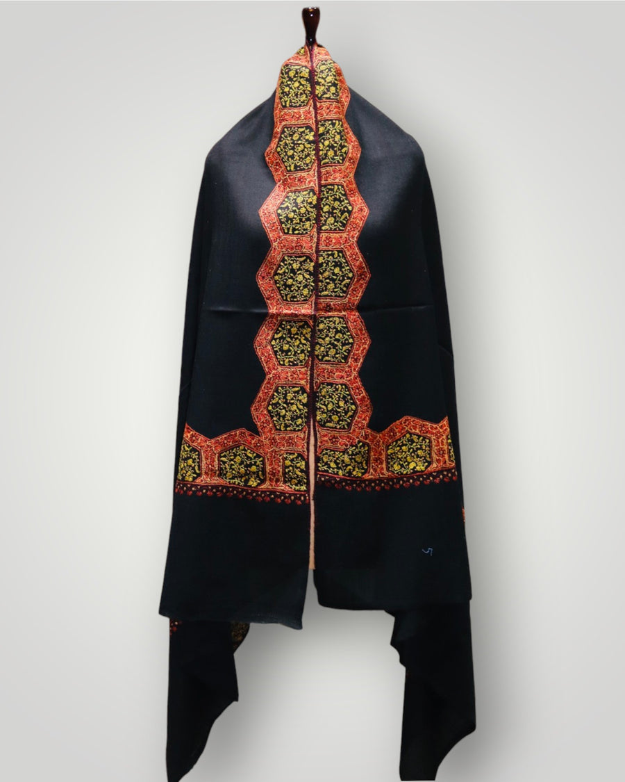 Black Pure Wool Handwork Sozni Jali Shawl