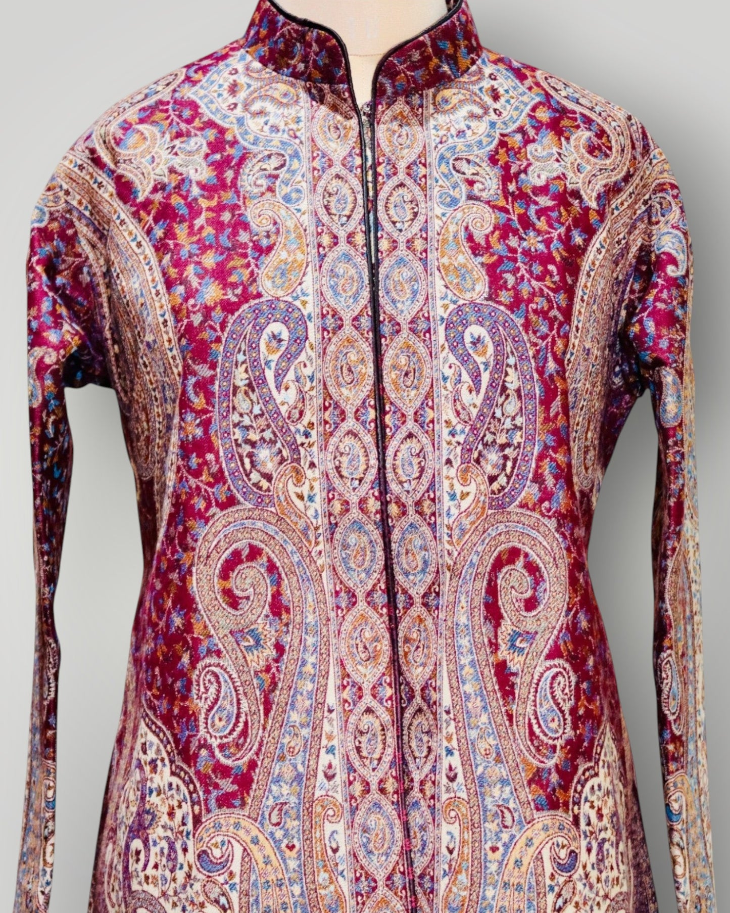 Maroon Pure Wool Kani Jamawar Short Jacket
