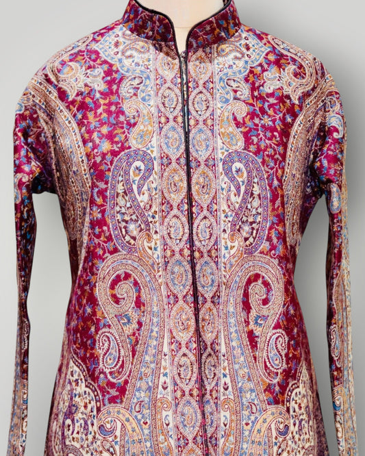 Maroon Pure Wool Kani Jamawar Short Jacket