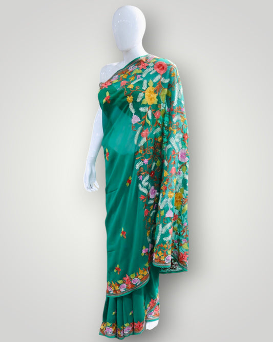 Green Kashmir Ari Work Georgette Saree