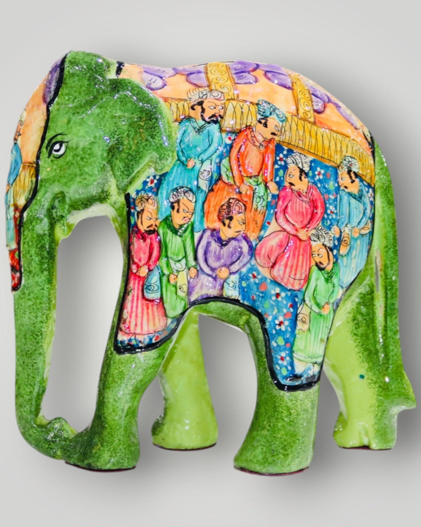 Green Paper Mache Embossed Darbar Design Elephant
