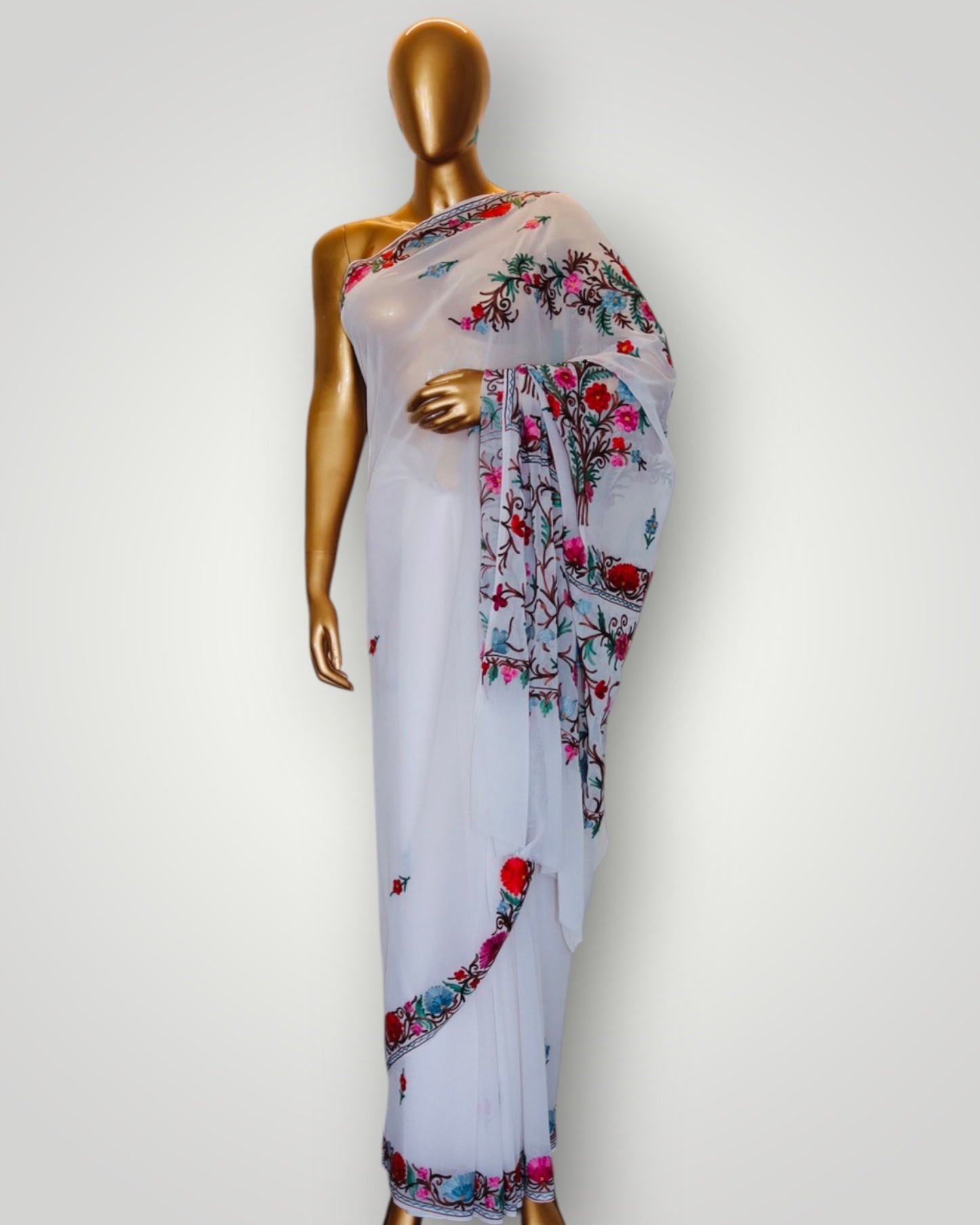 White Georgette Ari Saree