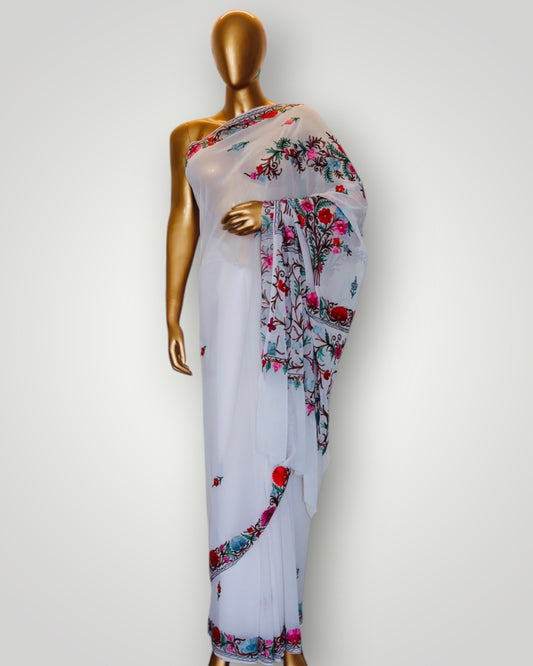 White Georgette Ari Saree