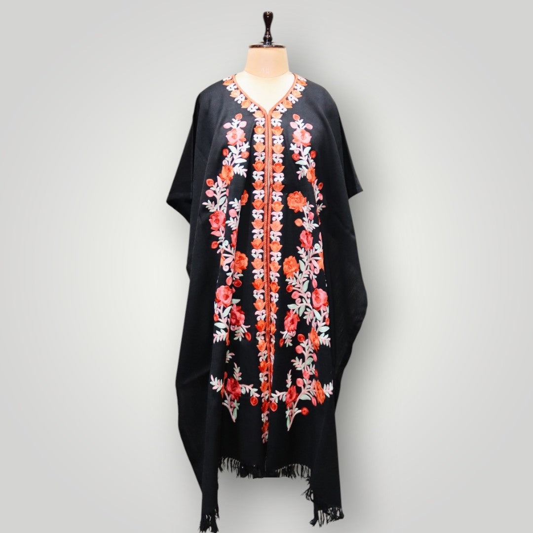 Black Red Design Cashmere Ari Paisley Cape Shawl