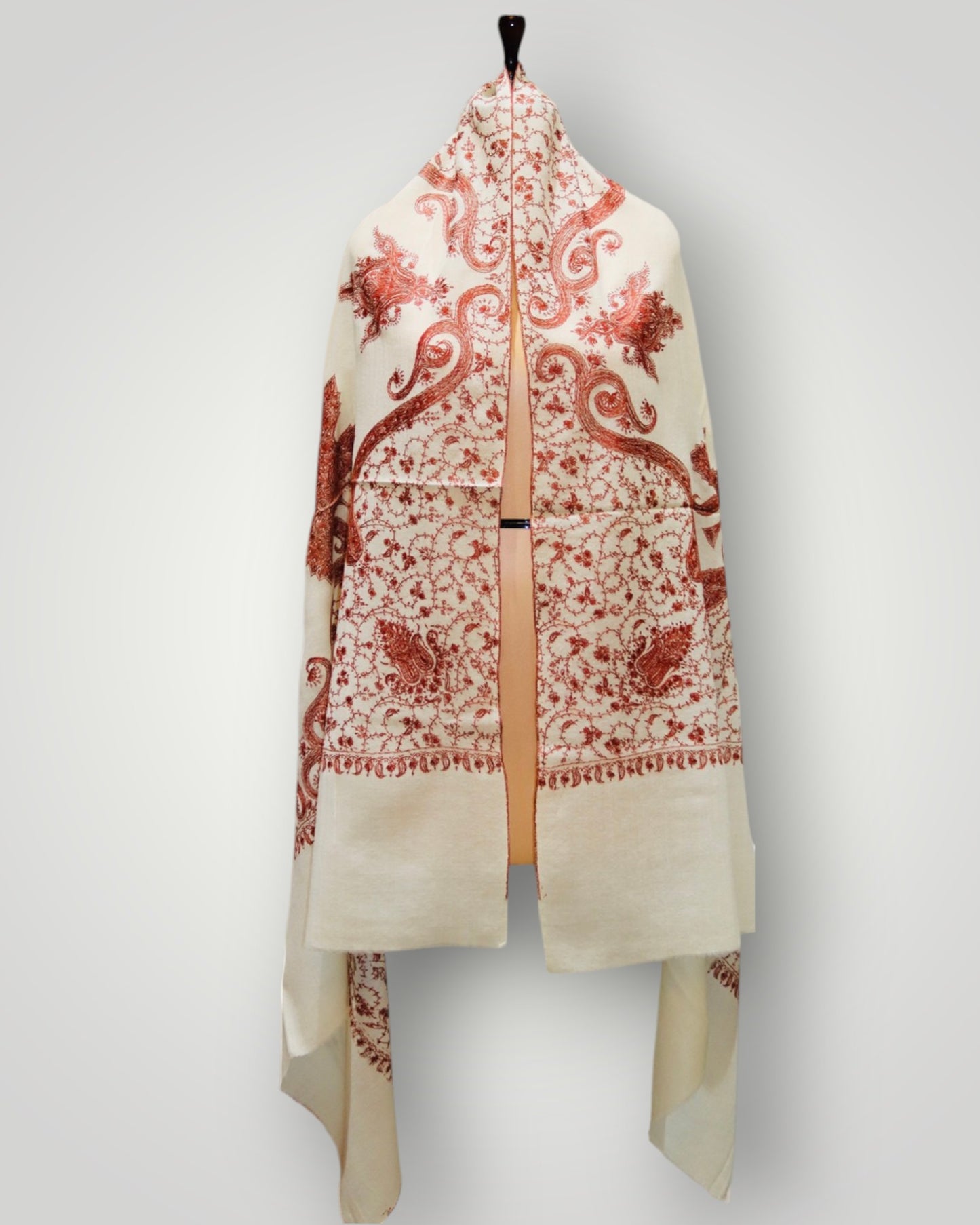 Red Toosha Handwork Sozni Jali Shawl