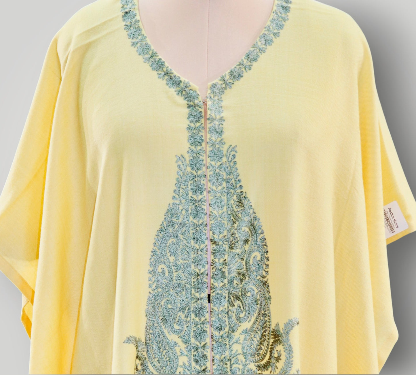 Light Yellow Cashmere Ari Paisley Cape Shawl