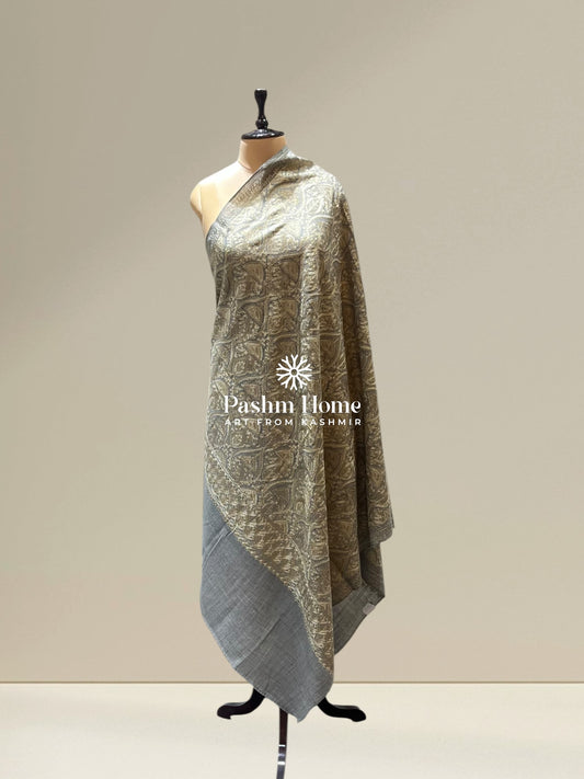 Dark Grey Fine Wool Zari Shawl