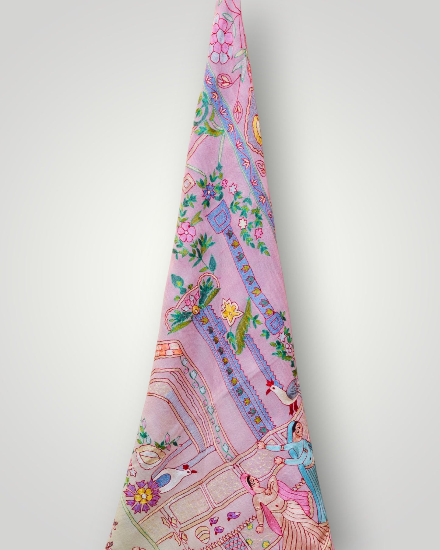 Lavender Shikargah Design Pure Pashmina Handmade Kalamkari Shawl