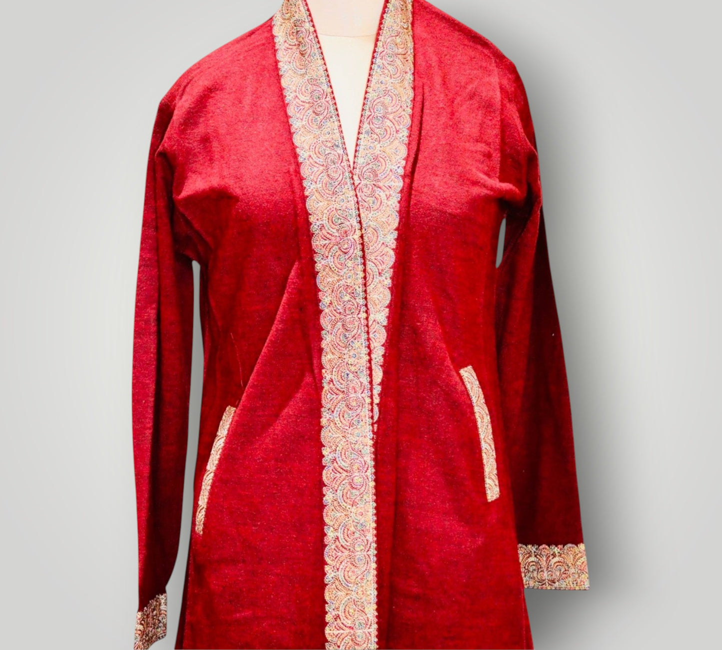 Pure Wool Knitted Red Sozni Shrug
