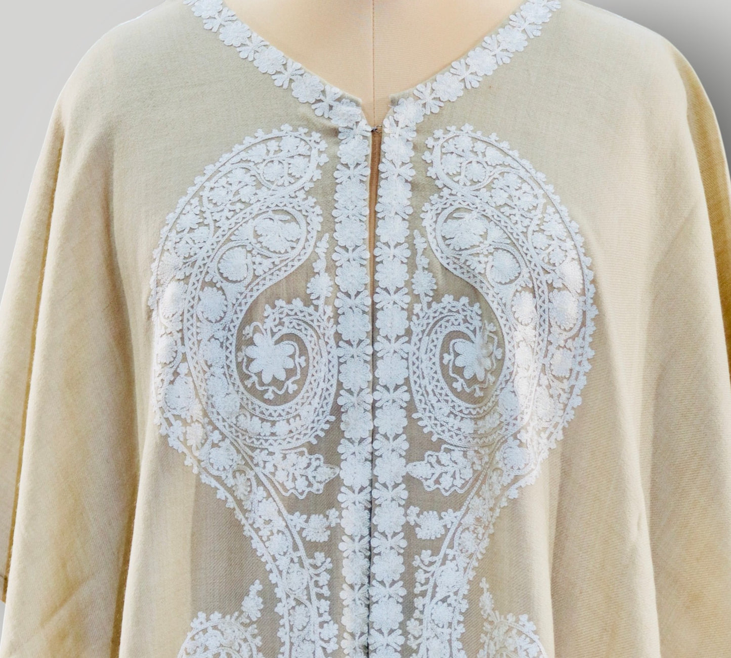 Cream Beige Cashmere Ari Paisley Cape Shawl
