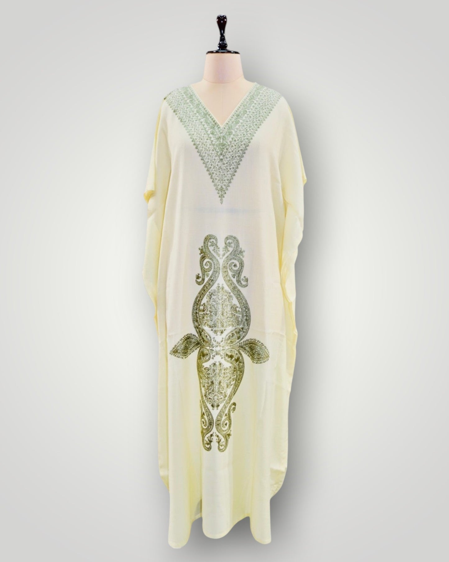 Sky Blue Super Fine Cashmere Ari Paisley Long Kaftan
