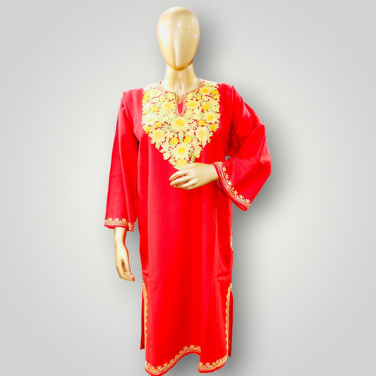 Red Handwork Ari Wool Pheran