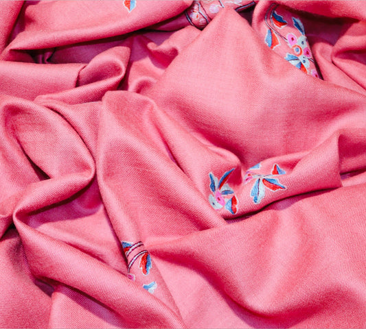 Pink Pure Pashmina Sozni Shawl