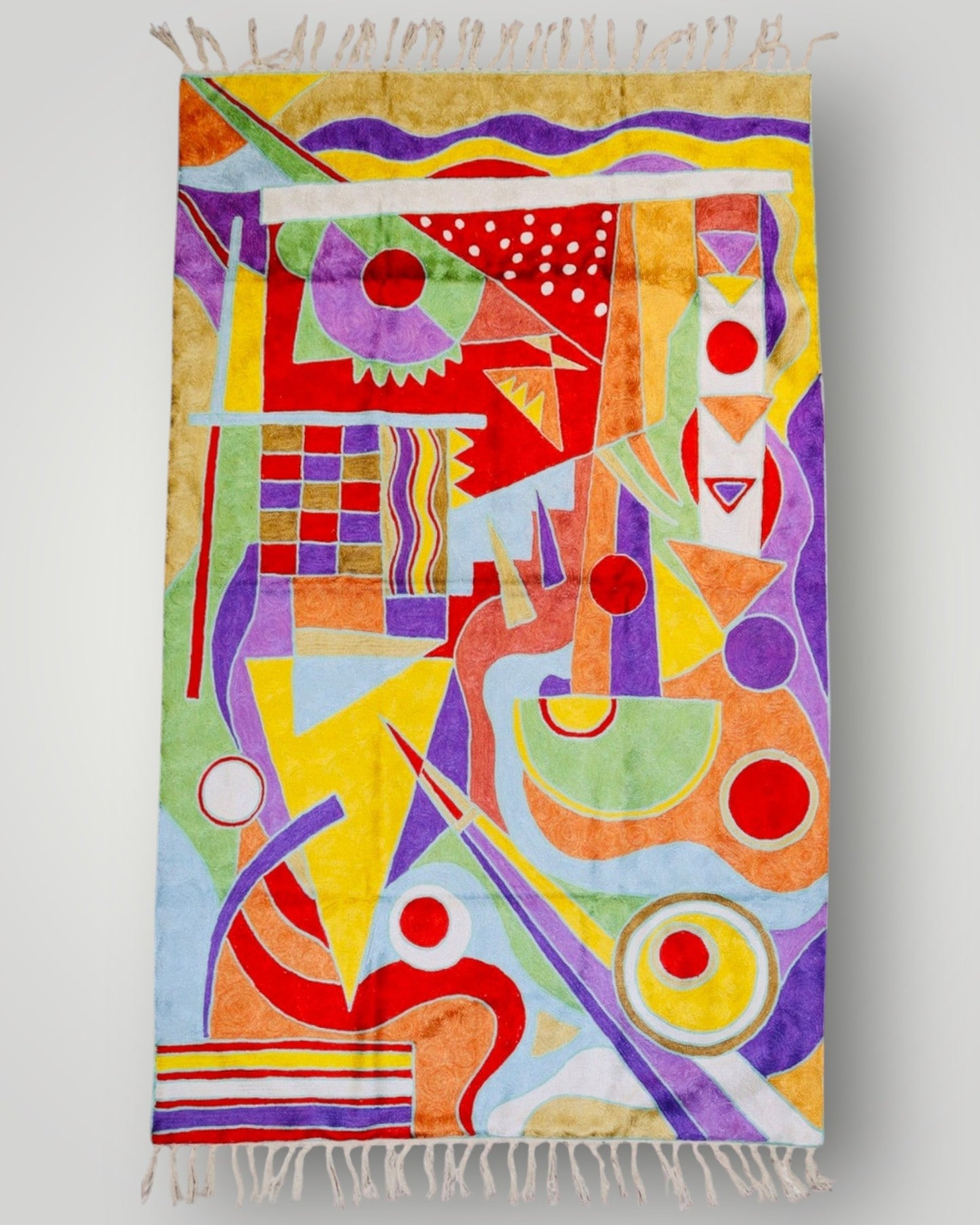 Silk Chainstitch Handmade Modern Picasso Rug