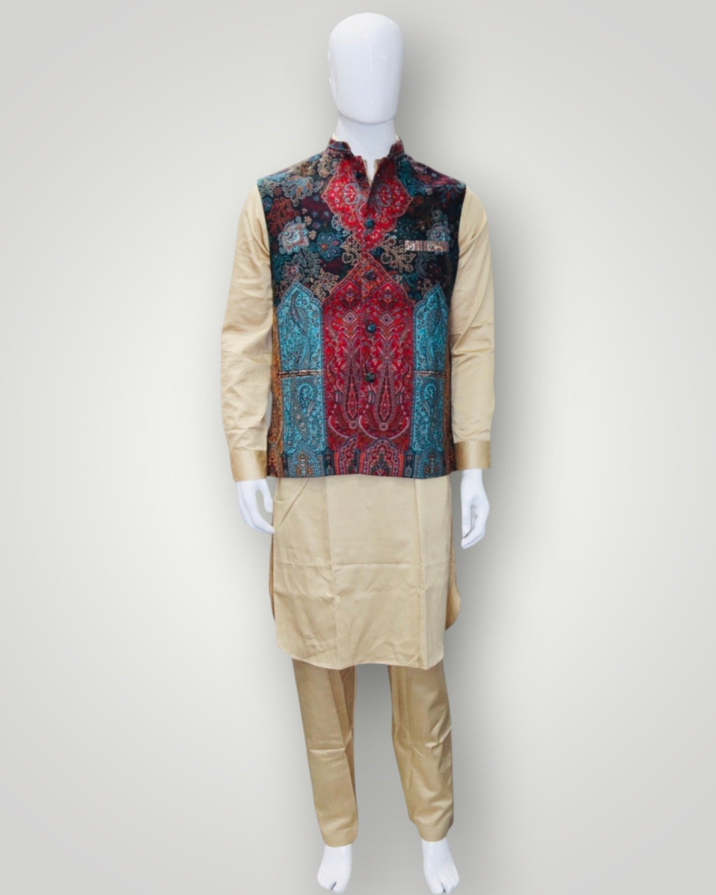 Orange Kani Embroidered Jamawar Waistcoat