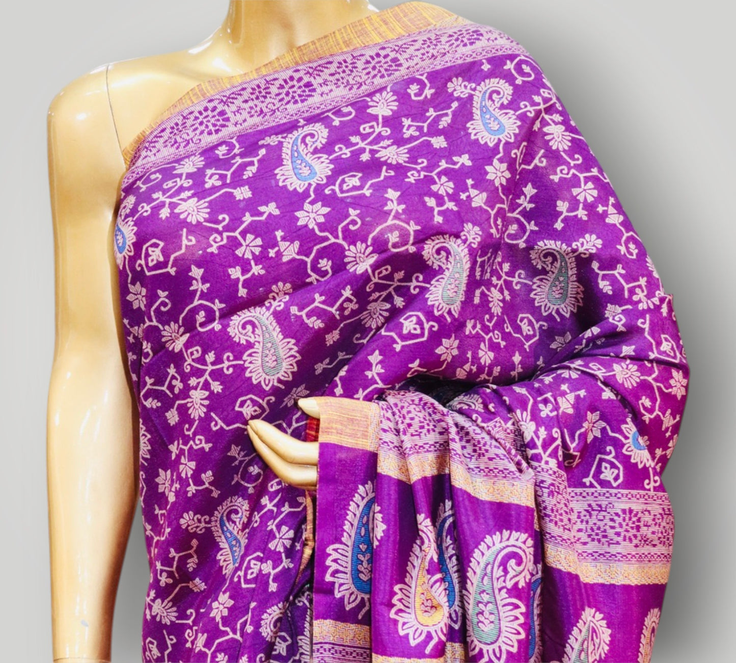 Purple All Over Printed Silk Saree